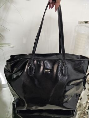 DKNY Black Patent Leather Tote Bag